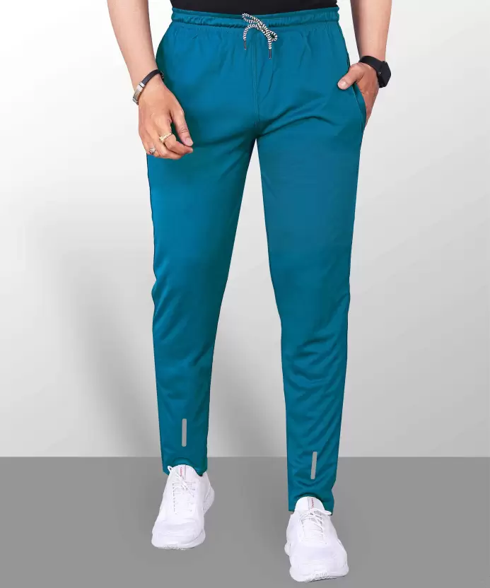 Men Solid Light Blue Track Pants