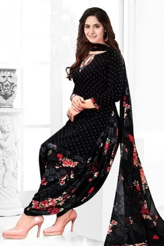 Unstitched Crepe Salwar Suit Material Printed