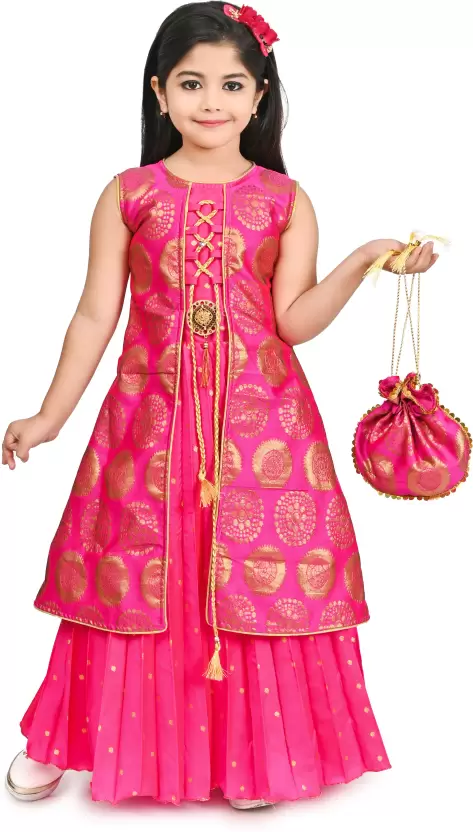 Girls Maxi/Full Length Festive/Wedding Dress  (Pink, Sleeveless)