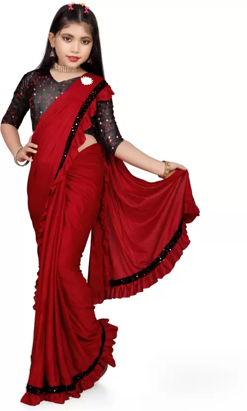 Solid/Plain Bollywood Lycra Blend Saree  (Red)