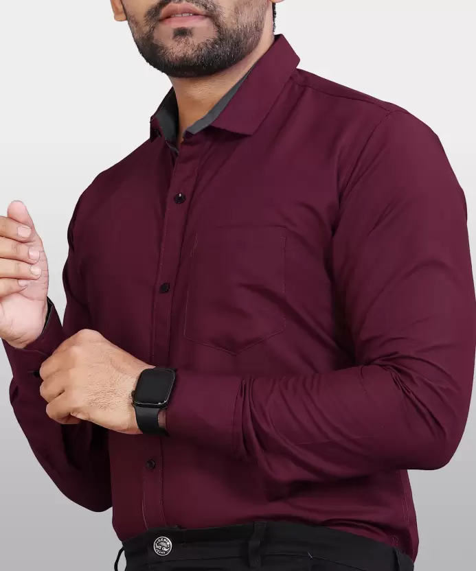 Men Regular Fit Solid Button Down Collar Formal Shirt