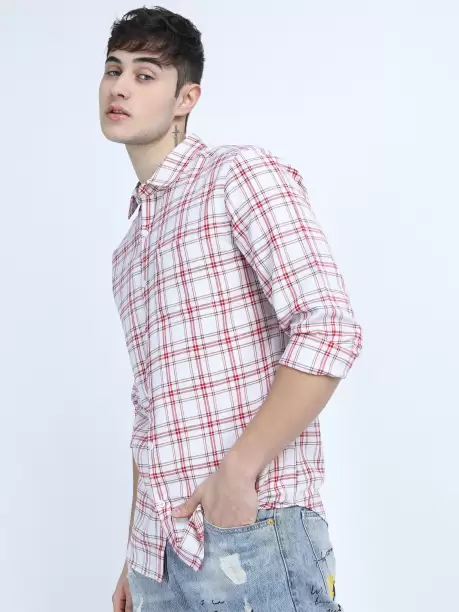 Men Slim Fit Checkered Spread Collar Casual Shirt