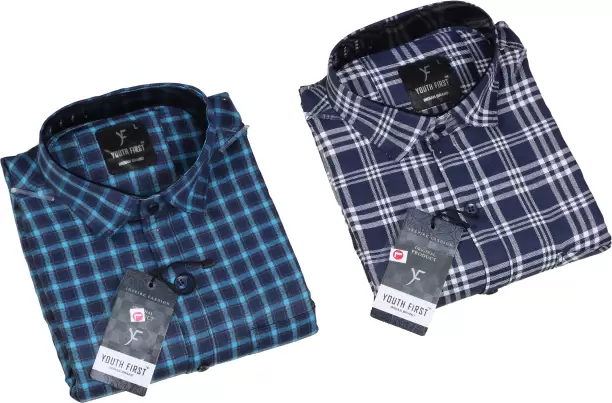 Men Regular Fit Checkered Spread Collar Casual Shirt