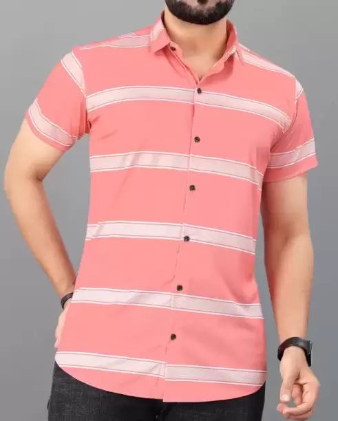 Men Regular Fit Striped Spread Collar Casual Shirt