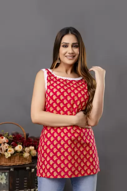 Women Printed Viscose Rayon Straight Kurta  (Red)