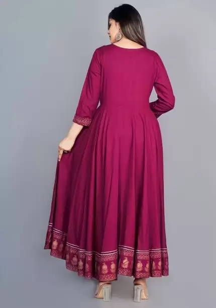 Women Embroidered Viscose Rayon Anarkali Kurta  (Purple)