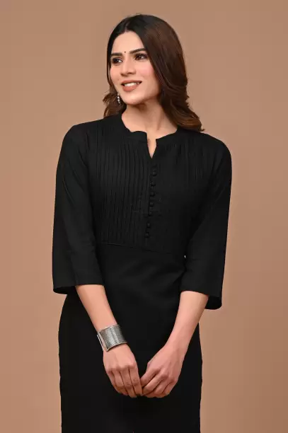 Women Self Design Viscose Rayon A-line Kurta  (Black)