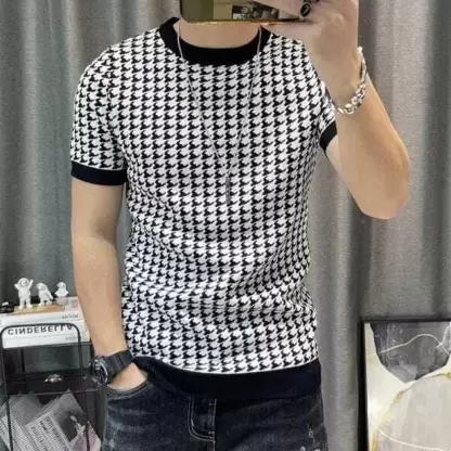 Men Printed Round Neck Polyester White, Black T-Shirt