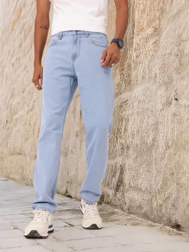 Men Straight Fit Mid white Jeans