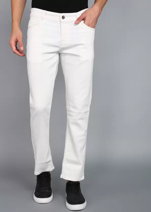 Men Straight Fit Mid rise white Jeans