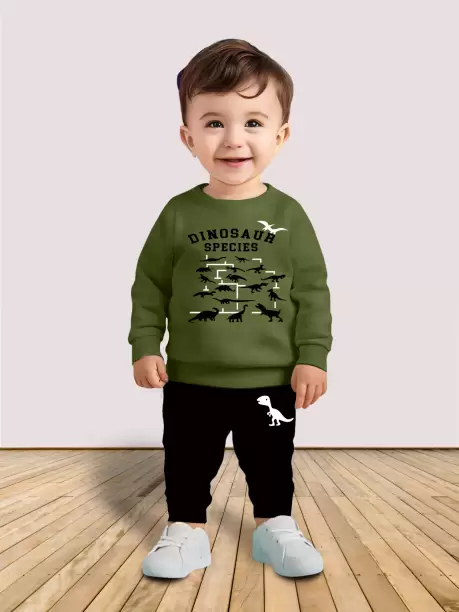 Baby Boys & Baby Girls Casual T-shirt Track Pants  (Olive)