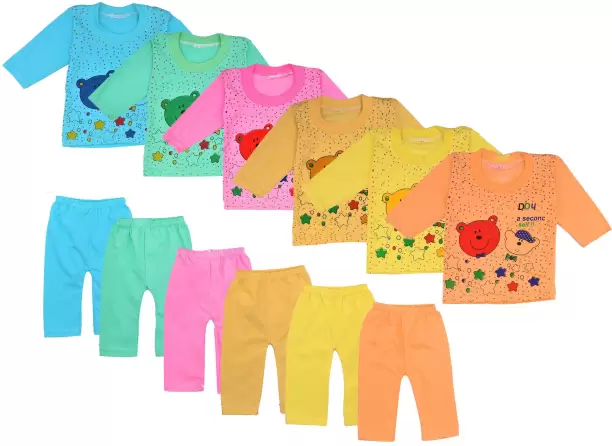 Baby Boys & Baby Girls Casual T-shirt Pyjama  (Multicolor)